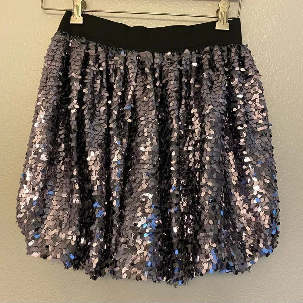 Children's Place gray lavender silver metallic bubble Sequin Skirt -12